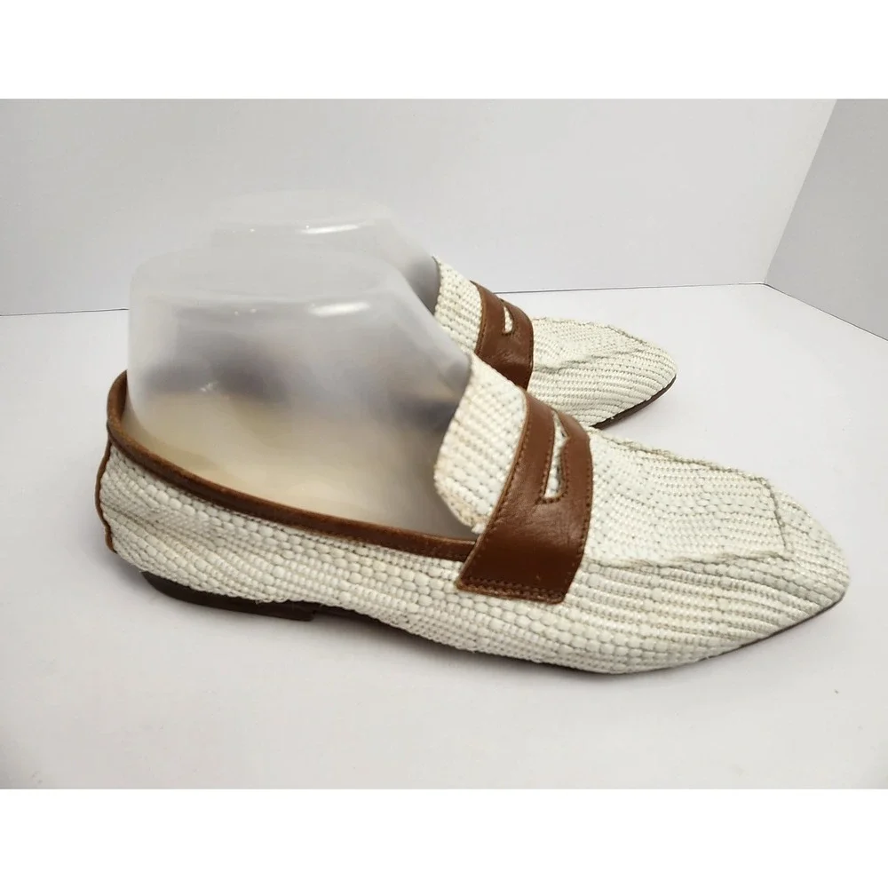 Sophique Milano Made In Italy Women's Riviera Raffia Leather Loafers Cream/Brown